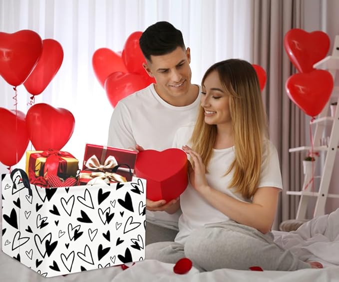 TIBAOLOVER Rectangular Kids Storage Bin Gift Basket Baby Organizer Shelf Book Basket Room Decor (Love Heart)