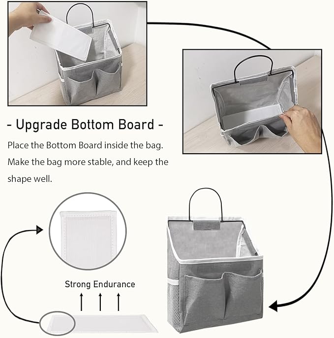 2pcs Wall Hanging Organizer Bag, Linen Fabric Door Hanging Storage Basket with Pockets, Waterproof Bin for Kitchen, Bedroom, Office, RV Camper (White-Upgraded)