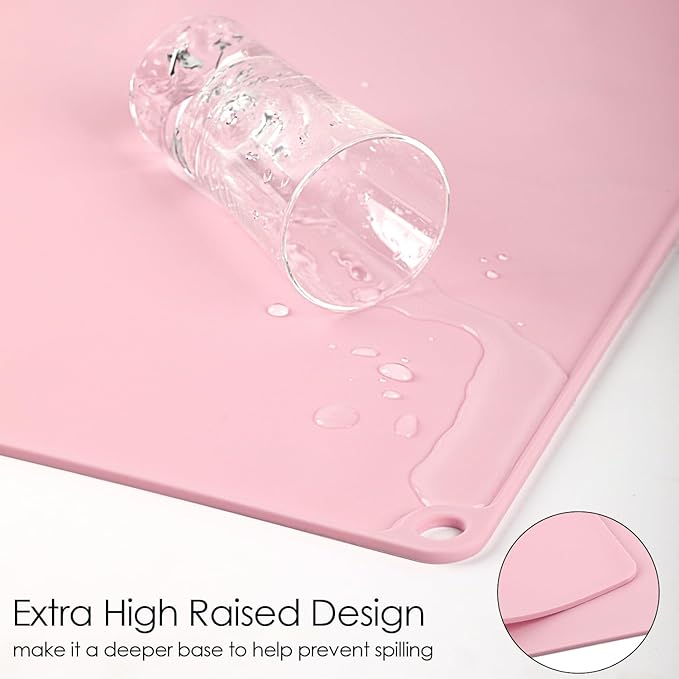 Pink Toddler Placemat-Non Slip Placemat for Girl Baby, Portable Food Mat Reusable Placemats for Travel and High Chairs Silicone Table Mat with Raised Edges-Easy to Clean(1Pack 19.7" x 15.7")