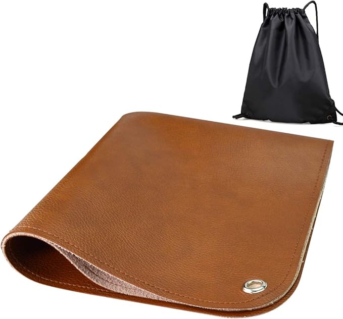 Linkidea Vegan Leather Splat Mat for Under High Chair Floor Protector for Kids - Reusable Infant High Chair Mat Food Splash Spill Mats, Waterproof Portable Picnic Blanket Outdoor Mat (Brown)