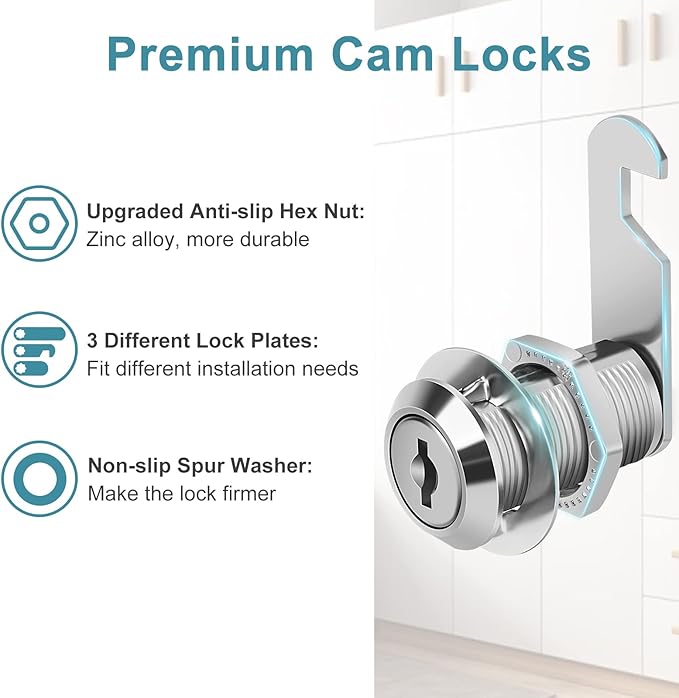 Cam Locks Keyed Alike, 3/4" Cabinet Locks with Keys Secure Files Drawers RV Storage Locks Replacement Set, Zinc Alloy (3/4 Inch 2Pcs)