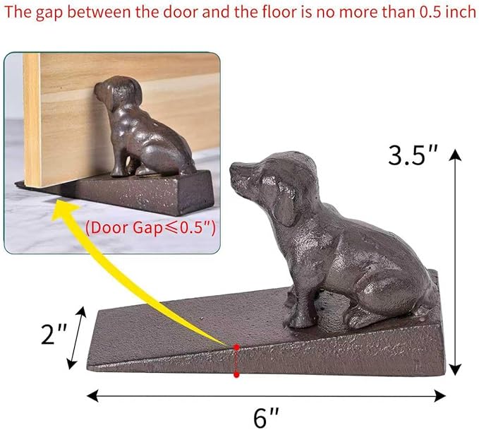 Sungmor Heavy Duty Cast Iron Dog Door Stops | Decorative Cute Animal Statue Metal Door Stopper Wedge with Non-Slip Mat | Solid & Antique Style Windproof Door Holder for Patio Yard Garden Farmhouse