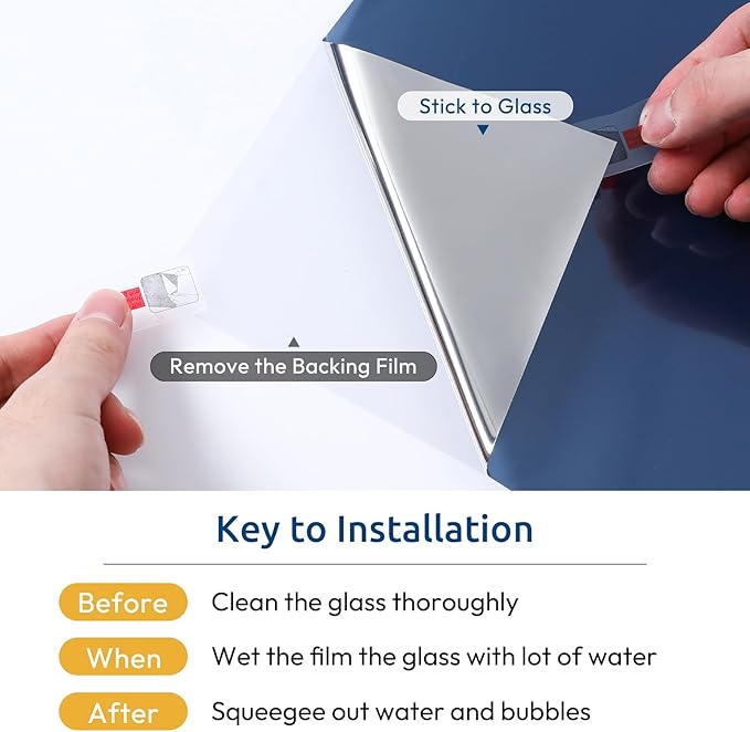 rabbitgoo Window Privacy Film One Way Window Tint for Home, Removable Reflective Heat Sun Blocking Anti UV Glass Door Covering, Mirror Tinting Film House Office, 35.4 in X 13.1 Feet, Blue Silver