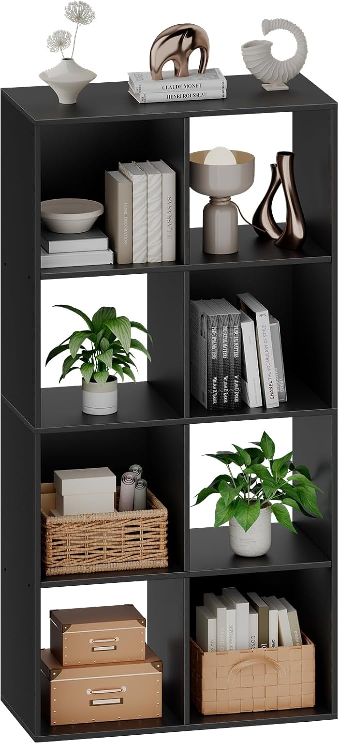 Sweetcrispy 8 Cube Storage Organizer - Open Cube Bookshelf with 4 Removable Back Panels, Display Storage Bookcase for Living Room, Bedroom, Entrance Hall, Home Office，47.7"L×11.6" W×24"H, Drak Black