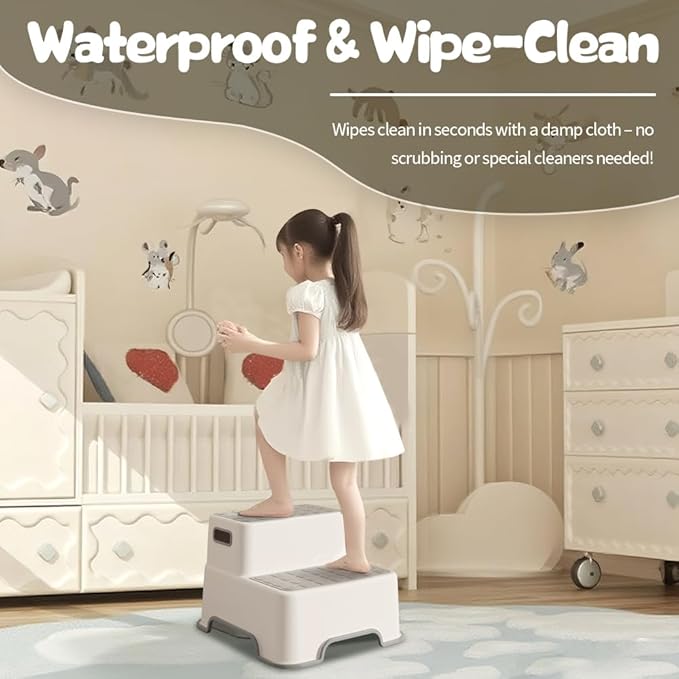 ZLMHYYM Toddler Step Stool for Bathroom Sink, 2 Pack Step Stool for Kids, Plastic Potty Training Toilet Stepping Stools, Child and Baby Lightweight&No-Slip Two Step Stools(Include 2 Faucet Extenders)
