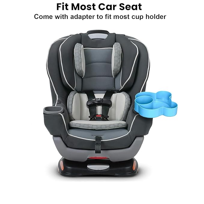 Car Seat Tray - Convert Cup Holder to Snacks, Toys Tray for Kids Travel, 360 Rotatable (Blue)