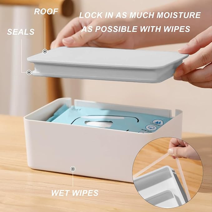 QBXMY7 1 Pcs Diaper Wipes Dispenser, Refillable Wipe Container, Wipe Container with Sealing Design Lid, Keep Wipes Fresh,Wet Wipes Cases (Gray)