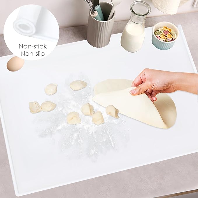Standard Translucent Baking Mats for Kitchen Counter-Food Grade Kids Dinner Table Placemat Craft Mat Non-Slip Countertop Protector Mat with Raised Edges for Air Fryer(1Pack 23.6'' x 15.7'')