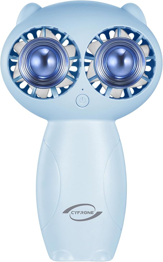 Portable Aroma Handheld Fan - Rechargeable 6000mAh Battery USB-C Owl Shaped with Clip Mini Personal Turbo Travel Essentials (Blue)