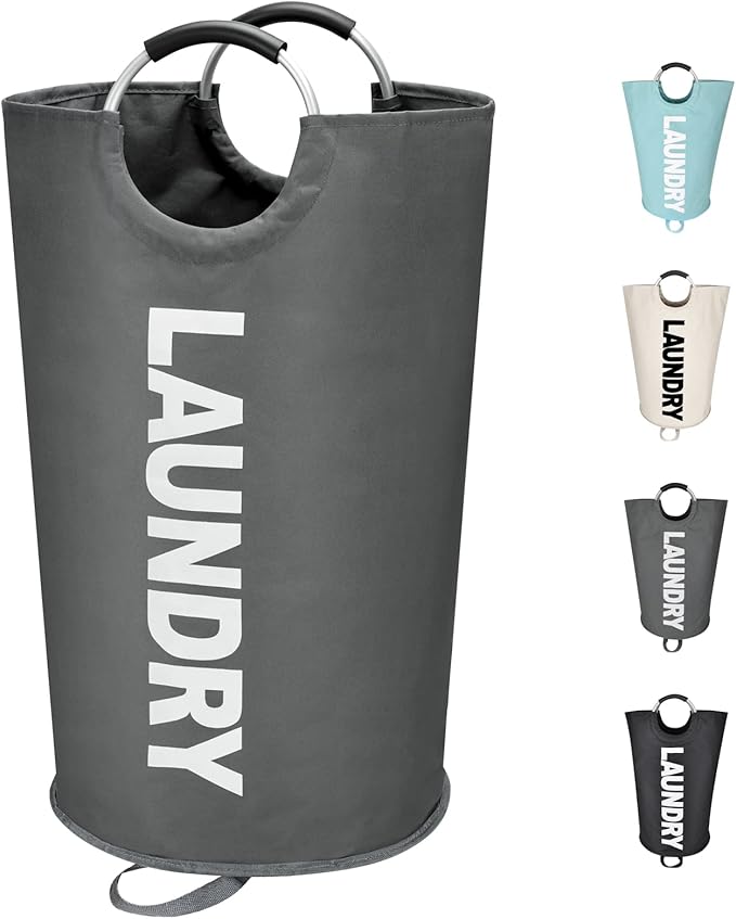 Maxsilan 125L X-Large Laundry Basket, Freestanding Tall Clothes Hamper, Collapsible Laundry Bag, Dark Grey