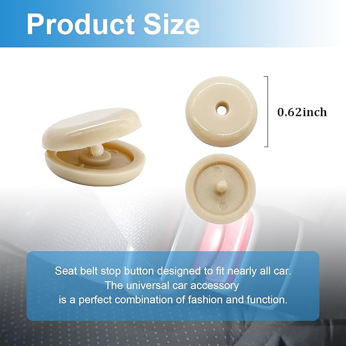 Augeny 10 Sets Seat Belt Button Stop, Plastic Seat Belt Stop Clips, Universal Snap-On System Seatbelt Buckle Stopper Button Kit, Prevent Buckle from Sliding Down, No Welding Required (Beige)