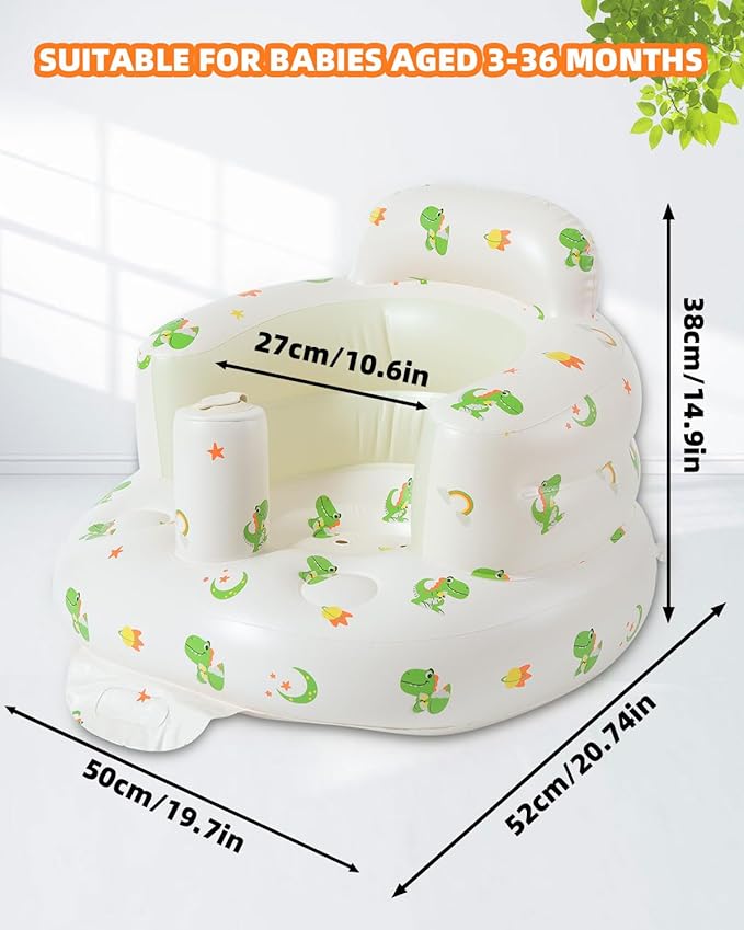 AGITVPS Inflatable Baby Seat for Babies 3-36 Months, Built in Air Pump Baby Chair Sit Me up Floor Seat for Baby, Bumbo Seat for Learning to Sit, Feeding, Camping (Pillar-Dinosaur)