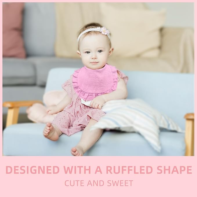Baby Muslin Bibs, Bandana Drool Bib for Girls, Adjustable 100% Cotton Soft Baby Bibs for Drooling and Teething Organic Solid Colors Lap-Shoulder