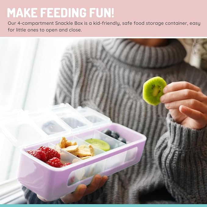 melii Snackle Box | 4 Compartment Divided Snack Container with Individual Lids, Kids Lunch & Travel Food Storage Organizer, BPA-Free, 2-Pack (Blue + Mint)