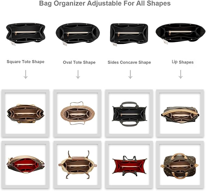 ZTUJO Purse Organizer Insert For Handbags, Silky Bag Organizer With 2 Zippers For Speedy Neverful Tote and More (Black, Large)