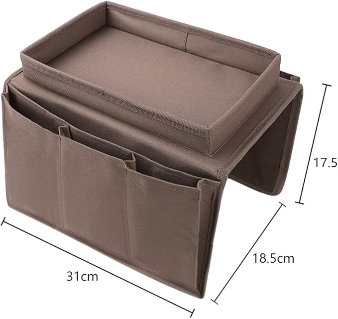 Brown Classic Functional Sofa Caddy Bedside Organizer with 8 Pockets TV Remote Holder Bed Storage Pocket Bag for Cellphone Tablet Notepad Book Magazines DVD Glasses