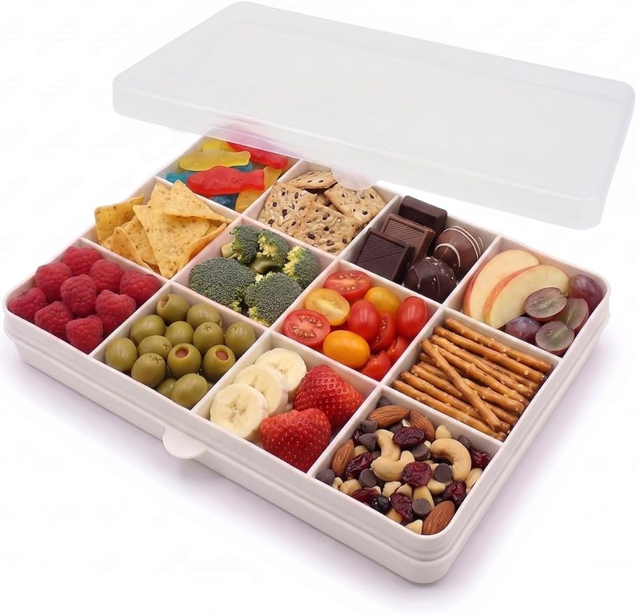 melii Snackle Box | 12 Compartment Divided Snack Container, BPA-Free Food Storage, Removable Dividers, Perfect for Kids Snacks, Arts & Crafts, Beads, and Kitchen Organization (White)