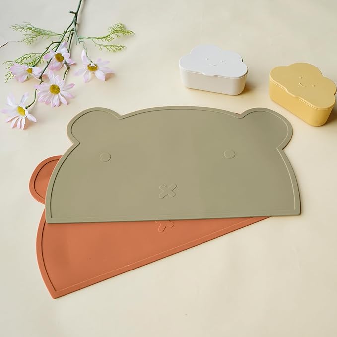 Silicone Placemats for Toddlers & Kids, Baby Table Mat for Restaurants & Dining Table, Non Slip &Wipeable Samll Placemats Cute Food Mat Eating Mat for Toddlers Self-Feeding Fun, 2 Pack