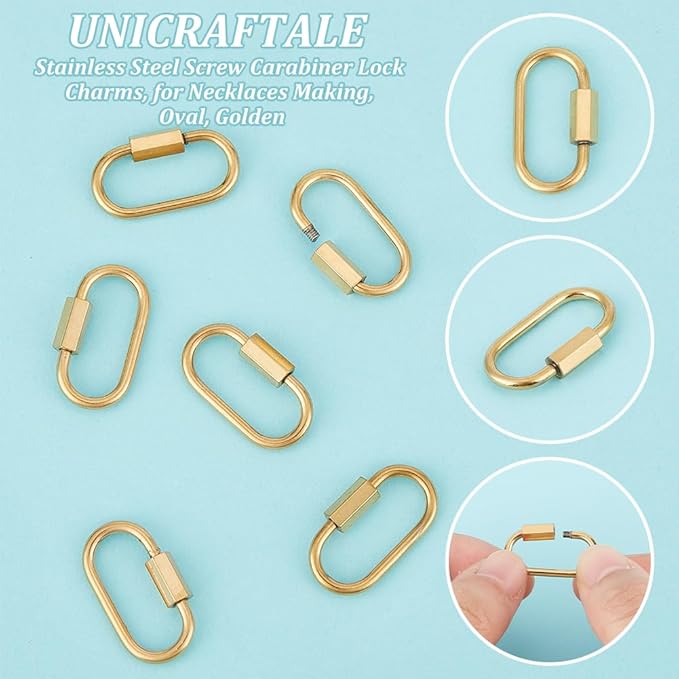 UNICRAFTALE 6 Golden Oval Screw Lock Carabiner Clips, Stainless Steel Keychain Hooks for Jewelry Making, Handbag Accessory