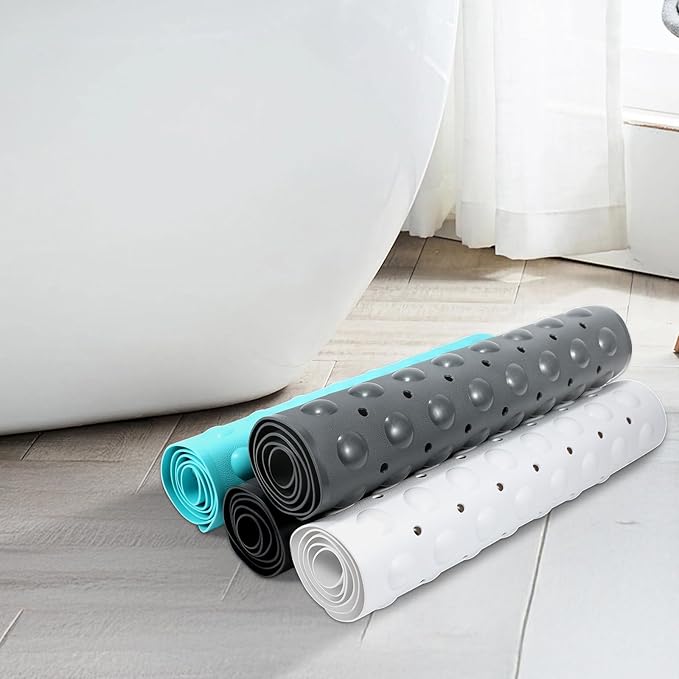 WarmSnow Long Bathtub Mat Non Slip 39.5 x 16 Inch, Inside Shower Mats with Suction Cups & Drain Holes, Soft TPE Bath Mat for Tub, Quick-Drain Bathroom Floor Mats, Blue