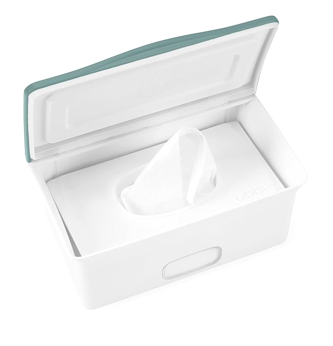 Ubbi Baby Wipes Dispenser with Weighted Plate and Secure Seal, Nursery and Baby Registry Essential to Keep Wipes Fresh, Open Water