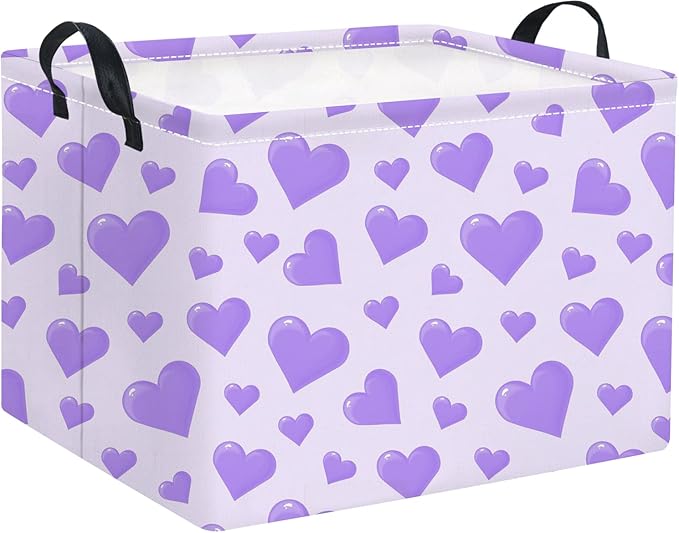 TIBAOLOVER Rectangular Valentines Basket for Women Girls Storage Bin Organizer Box Shelf Room Decor(Purple Heart)