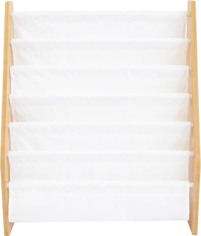 Humble Crew Kids Bookshelf 6-Tier Book Rack Organizer, Extra Large Toddler Bookcase with Fabric Storage Pockets, Front-Facing Display for Children’s Books, White/Natural Wood, Nursery/Playroom Storage | Humble Crew, White, Natural Wood, Super Size, 6 T...