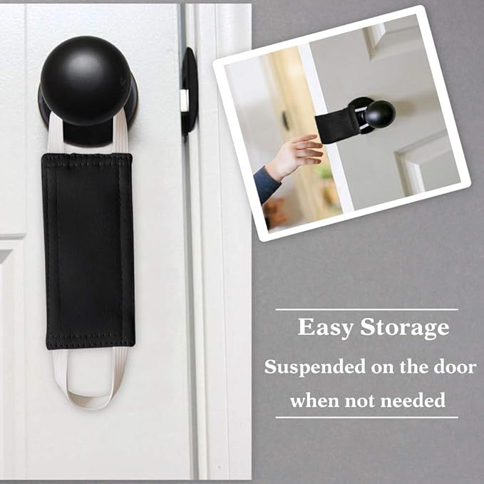 PONY DANCE Baby Door Latch Cover Closer - Nursery Door Silencer with Strong Elastic Straps, Thick Solid Cushion for Noise Reduction, Prevents Slamming, 3 Pieces, 4W x 2L Inches, Black