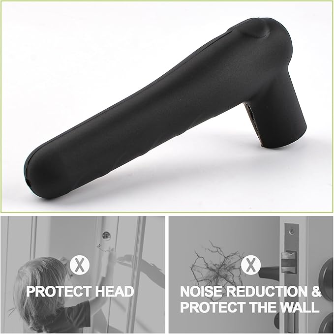 Door Handle Covers, 2Pcs Black Silicone Door Handle Glove Covers Door Knob Covers Anti-Slip Safety Door Lever Protectors with Anti-Collision Adhesive Strip for Flat Square Door Levers
