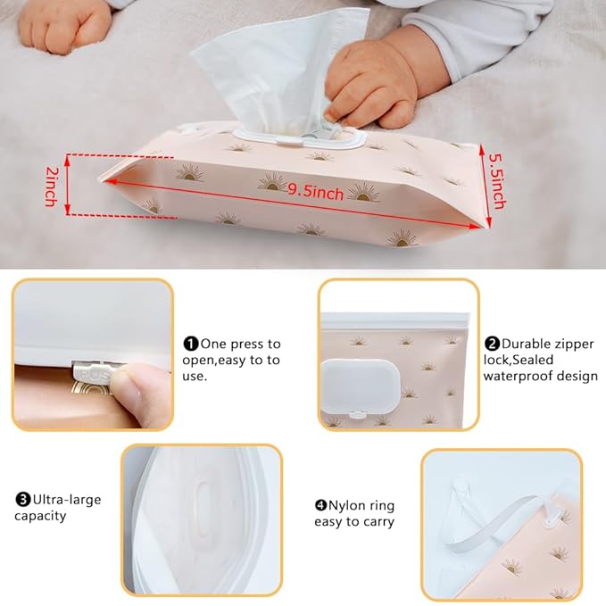4 Pack Baby Wipes Dispenser [New Version-One Press Open],Portable Wipe Pouch,Refillable Wipe Holder, Baby Wipes Container Reusable Wet Wipes Bags Pouch for Travel