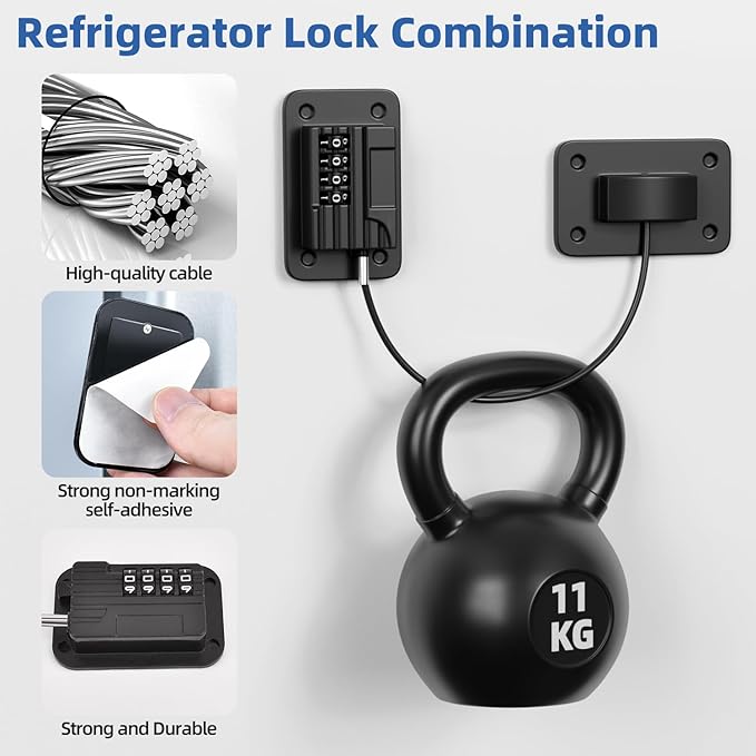 RORMGO Refrigerator Lock, Heavy Duty Fridge Locks for Kids, Freezer Lock with Combination for Refrigerator Drawer Cabinet Safety, Easy to Install No Keys Needed Black, 2 Packs