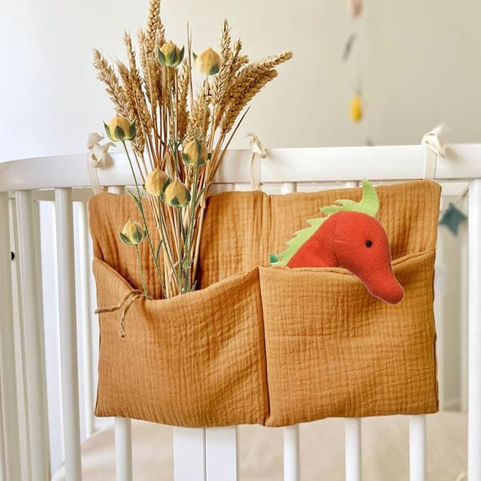 Baby Crib Pocket with Straps Hanging Baby Diaper Caddy Organizer, Diaper Stacker Classified Storage Bag Organizer for Nursery Diapers Wipes Baby Essentials (Red)
