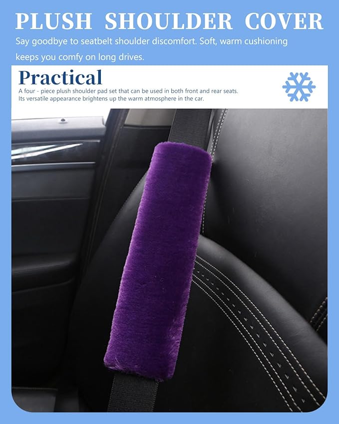 4 Pack Car Seat Belt Pads Shoulder Cover Baby Safety Belt Protector with Adjustable Soft Plush Shoulder Strap Protect Neck and Shoulder (Purple)