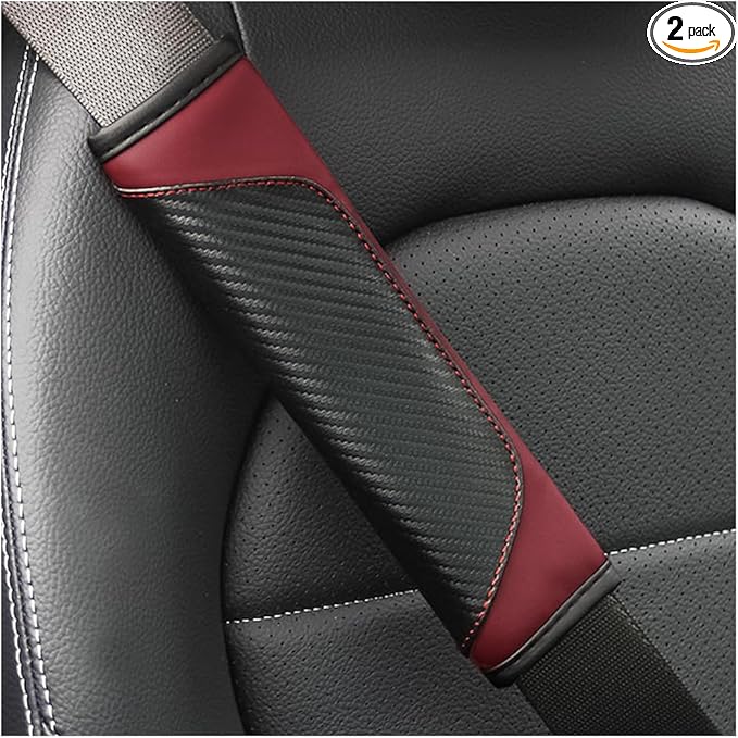 2PCS Car Seat Belt Cover, Carbon Fiber Seatbelt Shoulder Protection, Soft Car Seat Belt Strap Cushion Protect Your Neck and Shoulder, Car Accessories Seat Belt Pad for Car Truck (Wine Red)