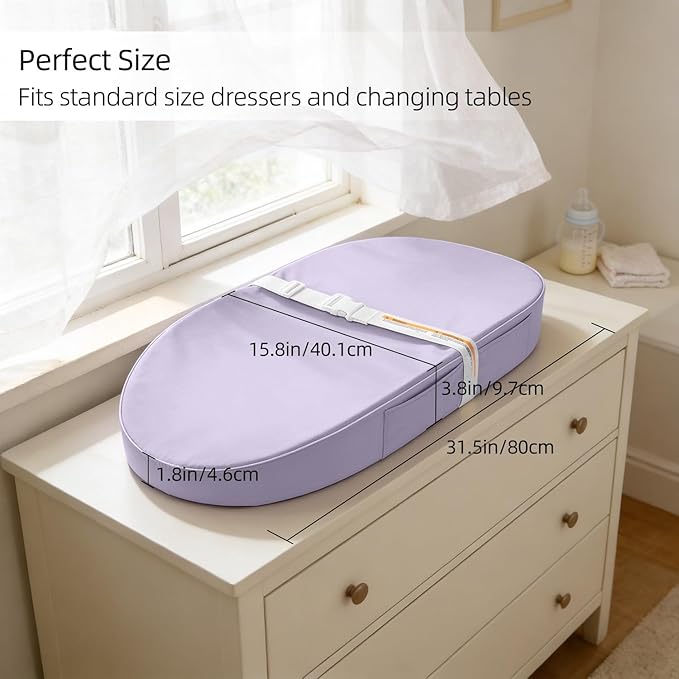 Baby Changing Pad, Waterproof Vegan Leather Wipeable Diaper Changing Pad with Safety Strap Non-Slip Changing Mat for Dresser & Table