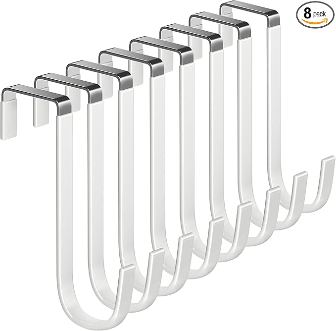 Mars-Rock Over The Door Metal Hooks with Plastic Coating 5.5" Fit 0.5" to 1 3/8" Door 8 Pcs Heavy Duty Single Towel Robe Rack Wreath Bathroom Shower Hanger Shoe Organizer Ironing Board Short White