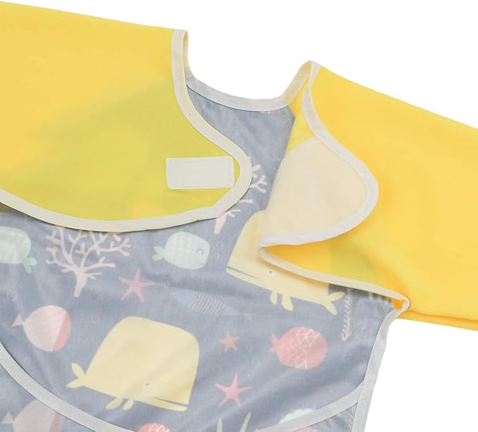 Hi Sprout Infant Toddler Baby Waterproof Sleeved Bib, Bib with Sleeves&Pocket, 6-24 Months