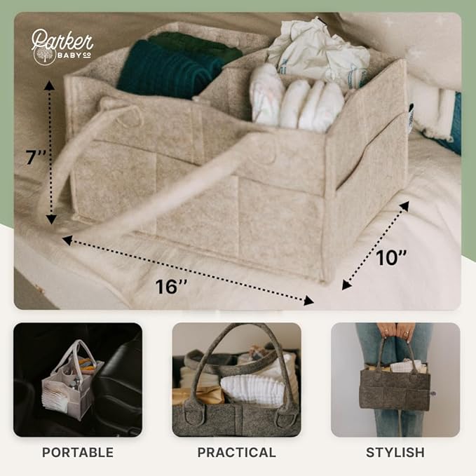 Parker Baby Diaper Caddy - Nursery Storage Bin and Car Organizer for Diapers and Baby Wipes - White, Large