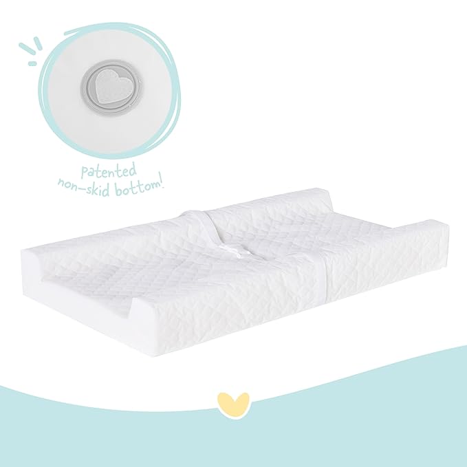 Regalo Baby Basics Changing Pad with Non-Slip Grip System, Waterproof Diaper Changing Pad for Dresser or Changing Table, Contoured Infant Changing Pad with Safety Strap, White