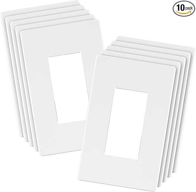 LIDER Matte Finish Decorator Switch Cover, Screwless Wall Plate, Mid-Size 1-Gang 4.88" x 3.11", Unbreakable Polycarbonate Thermoplastic, UL Listed, LSWP-31M-W10P, White, 10 Pack