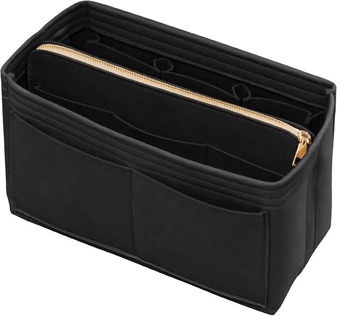 Purse Organizer Insert with Zipper Felt Bag Organizer Handbag Organizer Insert Bag In Bag Organizer with Key Chain for Tote Fits LV Speedy Neverfull Longchamp Rose XLarge (Small, Black)