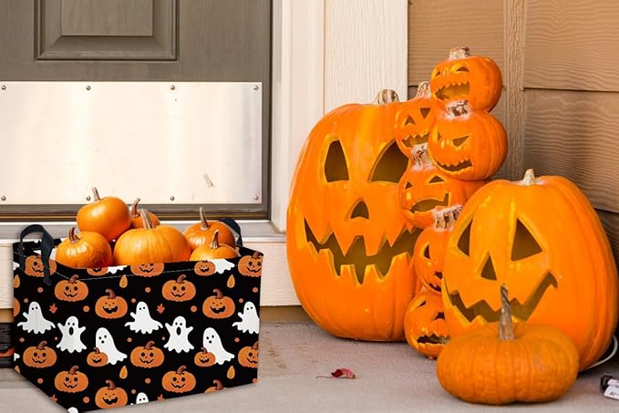 Essme Rectangular Halloween Basket,Ghost Baskets Empty with Handles,Cute Baskets for Kids Halloweens Room Decor,Boys and Girls, Candy Basket,(Cute Ghost)