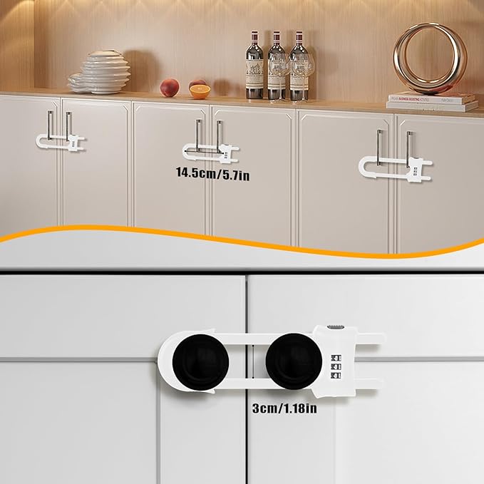 4 Packs Sliding Cabinet Locks, Baby Proofing U-shaped Child Safety Latches Adjustable White Locks For Handles Knobs Drawers - White
