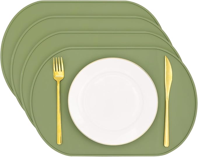 yuuzue Silicone Placemats Set of 4, Oval Heat Resistant Place Mats, Waterproof Washable Wipeable Dining Table Mats, Non-Slip Silicone Food Mat for Toddles Kids Adults Home Decor