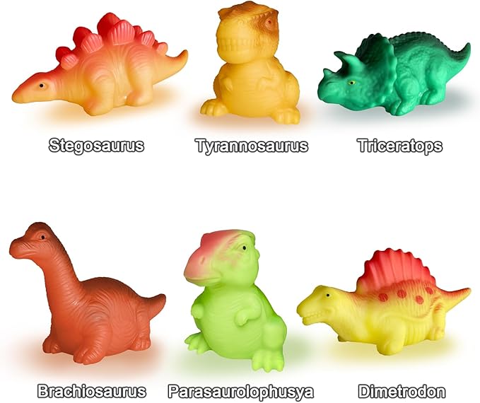 Light Up Bath Toys,6 Packs Floating Dinosaur Bathtub Toys for Toddlers,No Hole Baby Bath Toys for Kids,Great Birthday Christmas Easter for Boy and Girl Preschool