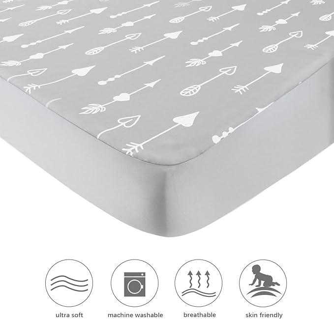 Square Playard/Playpen Fitted Sheets, Perfect for New Room2 / TotBloc Portable Playard, 2 Pack, Ultra Soft Microfiber, Fitted Playpen Sheet, Navy Cloud and Grey Arrow