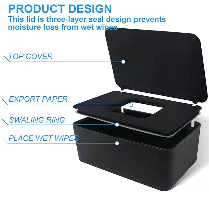 2 Pack LEQXGO Baby Wipes Dispenser, Wipes Dispenser Baby Wipes Case, Baby Wipe Holder for Fresh Wipes, Non-Slip Wipes Case, Wipe Container with Sealing Design Lid (Black and White)