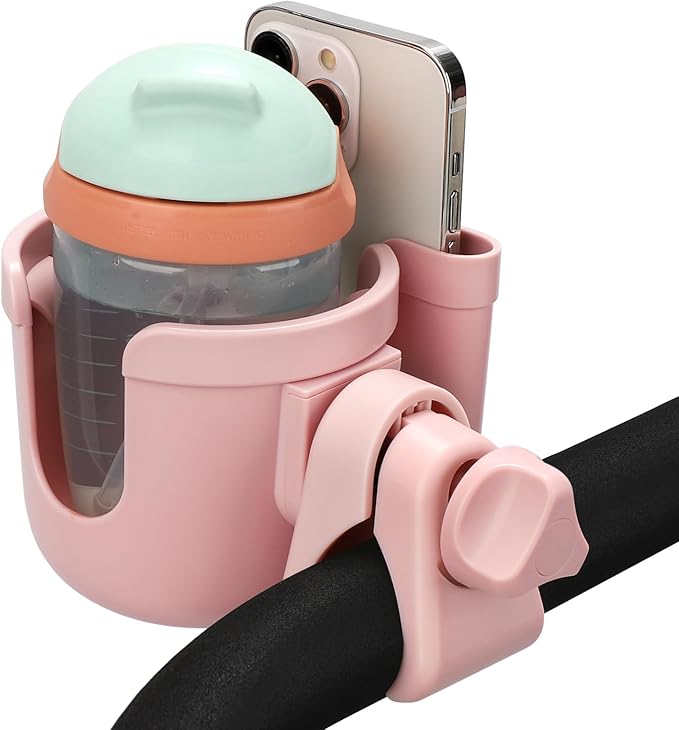 Accmor Stroller Cup Holder with Phone Holder, Bike Cup Holder, Universal Cup Holder for Uppababy Nuna Doona Strollers, 2-in-2 Cup Phone Holder for Stroller Bike Accessory