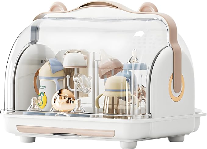 QDTTSRY Baby Bottle Drying Rack Storage, Nursing Bottle Storage Box Organizer with Cover, Portable Kitchen Cabinet Organizer, Durable countertop Dryer (Orange)