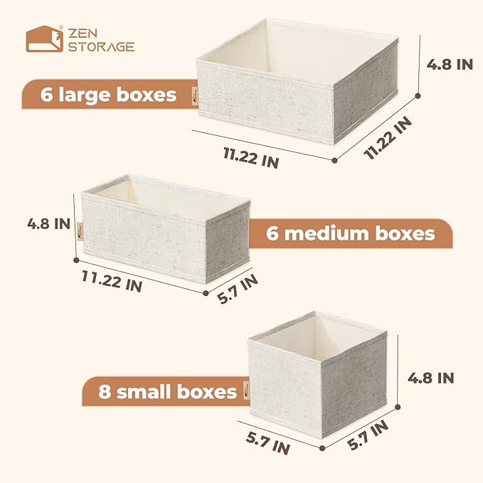 ZenStorage Linen Drawer Organizers for Nursery, Dresser & Closet (20-Pack) – Sturdy, Collapsible Nursery & Dresser Dividers for Baby Clothes, Socks, Underwear & Essentials – Multi-Size Set, Beige